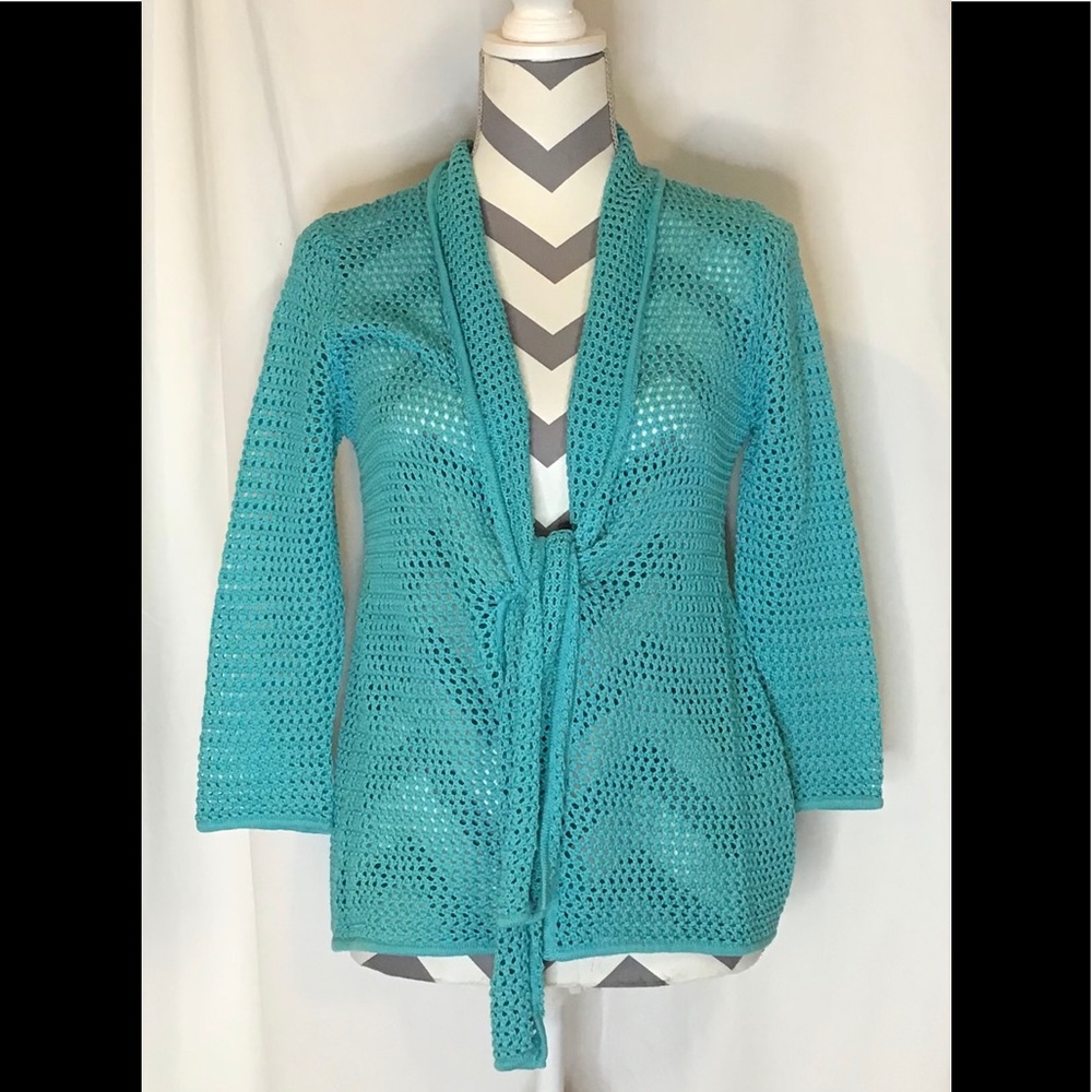 Jones of New York Turquoise Sweater Cardigan Tie Front